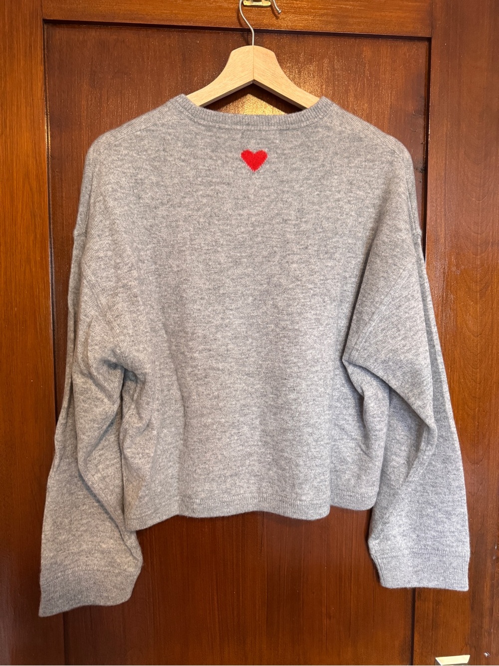 White & Warren Cashmere Heart Drop Shoulder Sweater - Gray Heather